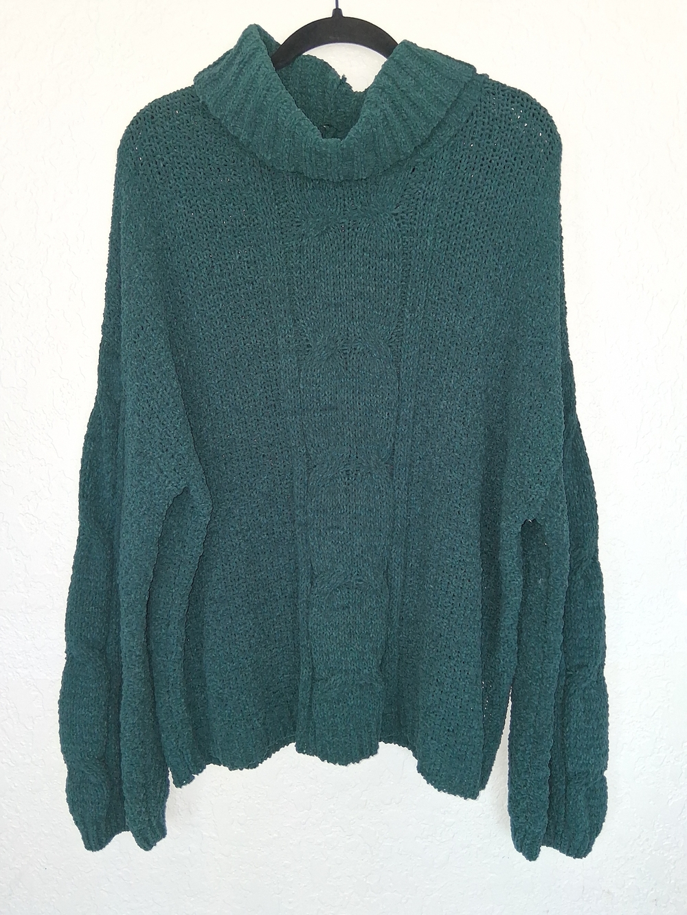 Seven7 Teal Chenille Cable Knit Cowl Neck Sweater Oversized XL Cozy Chunky